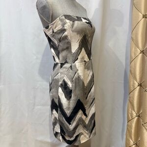 Banana Republic Gray Chevon Zigzag Linen Strapless Dress, Sz 4